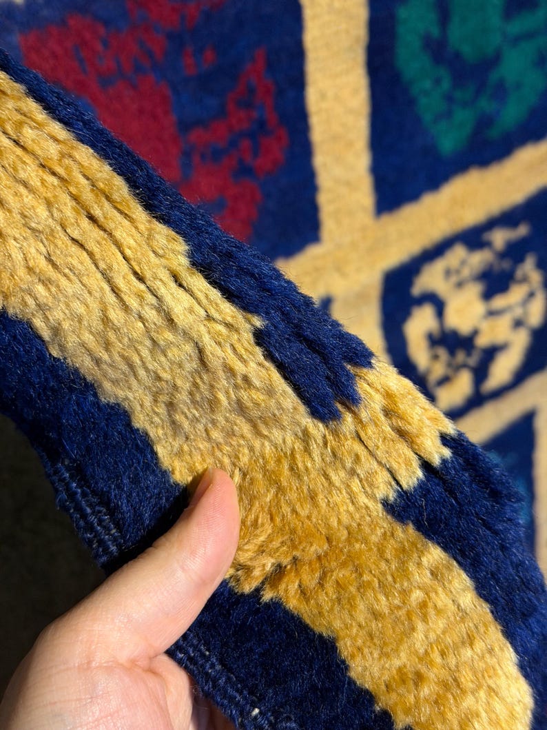 Antique Tülü Rug: Collectible Turkish Wool Rug, Geometric Design image 11