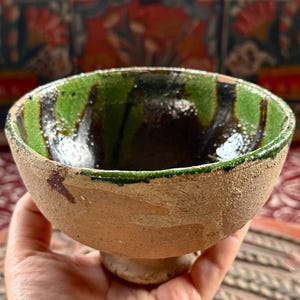 Antique 19th Century Sille Pottery Bowl, Unique Green Glazed Terracotta Bowl, Turkish Ceramic Collectible, Rustic Home Decor