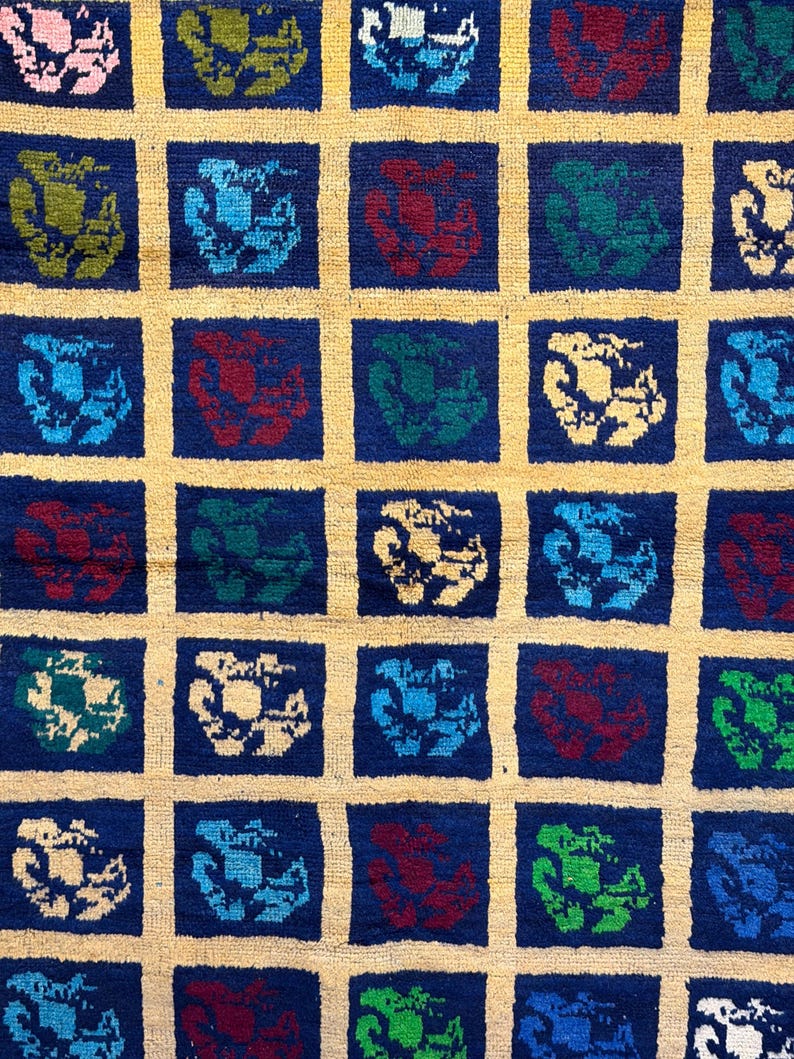 Antique Tülü Rug: Collectible Turkish Wool Rug, Geometric Design image 16