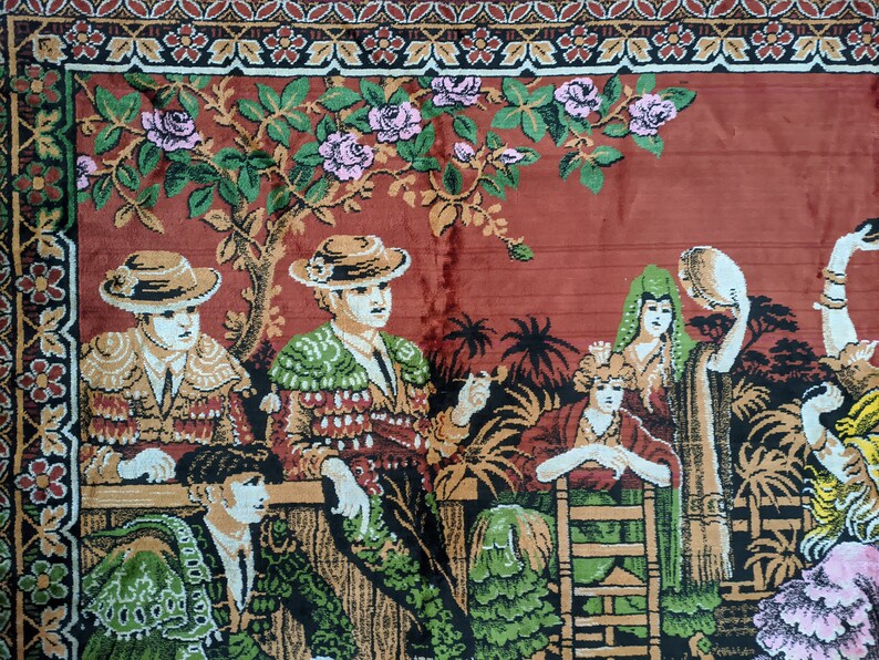 Vintage Rare Middle Eastern Dancer Scene Vintage Tapestry, Dance on Rug, Rare Tapestry, Antique Look, Gift for Home, Gift for Mom image 3