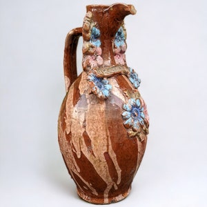 Antique Ottoman Canakkale Ewer Vase: Turkish Floral Pottery, 1900s