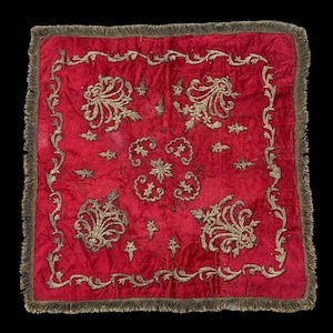 Antique Ottoman Silk Velvet Textile: Metallic Embroidery Panel