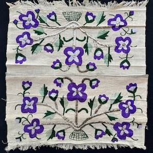 Vintage Embroidered Table Runner: 1960s Floral Textile with Metallic Details