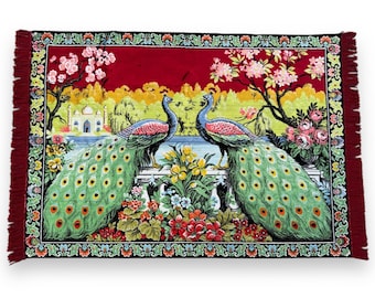 Vintage 70s Peacock Tapestry Rug: Turkish Wall Decor (174x123cm)