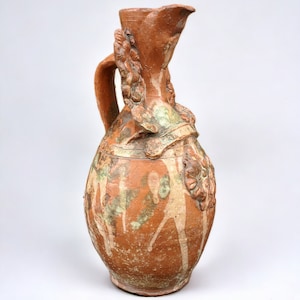 Antique Islamic Ottoman Turkish Canakalle Ewer Vase 31 cm, &quot;Zavrak&quot;, Primitive Pottery