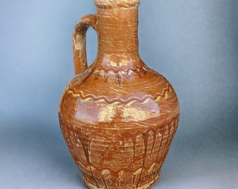Vintage Anatolian Glazed Kinik Clay Pottery Pitcher - Jug | Antique Terracotta Kitchenware | Antique Home Decor