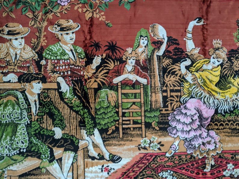 Vintage Rare Middle Eastern Dancer Scene Vintage Tapestry, Dance on Rug, Rare Tapestry, Antique Look, Gift for Home, Gift for Mom image 7