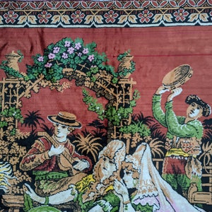 Vintage Rare Middle Eastern Dancer Scene Vintage Tapestry, Dance on Rug, Rare Tapestry, Antique Look, Gift for Home, Gift for Mom image 4