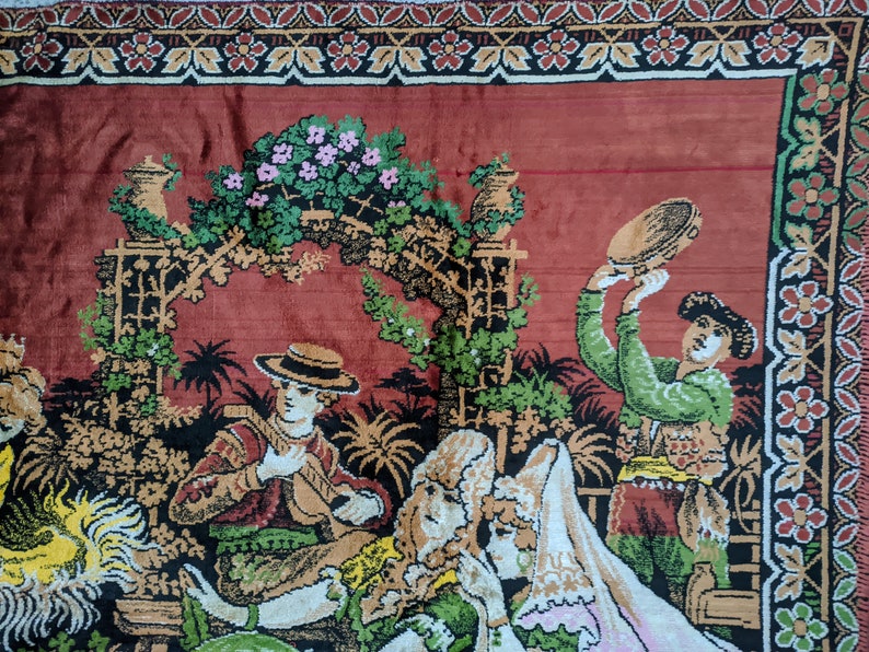 Vintage Rare Middle Eastern Dancer Scene Vintage Tapestry, Dance on Rug, Rare Tapestry, Antique Look, Gift for Home, Gift for Mom image 4