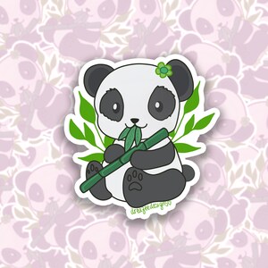Cute Panda Sticker – Kawaii Bamboo Vinyl Sticker, Animal Lover Waterproof Decal, Adorable Panda Aesthetic for Laptop, Water Bottle, Journal