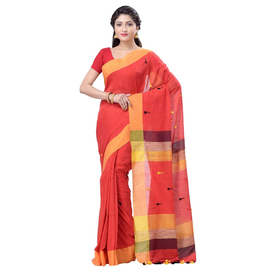 Women's Traditional Bengali Cotton Taant Handloom Casual Indian Saree