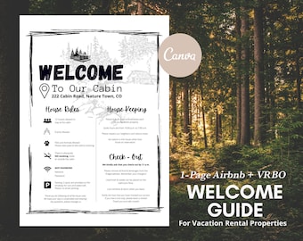Woodland Cabin Welcome Guide, Vacation Rental Template (Canva)