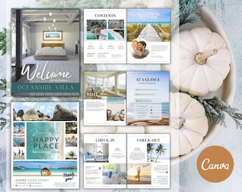 Beach House Airbnb Welcome Book Canva Template – Coastal Host Guide (Digital Download)