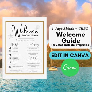 Beach House Welcome Book Template - Airbnb Host, House Rules (Canva) image 1