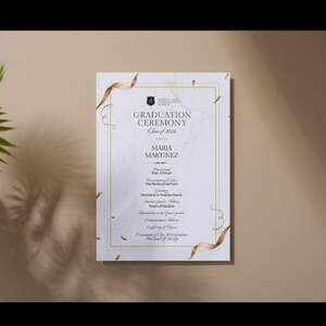 Rose Gold Graduation Program Template, Editable Canva Printable ...