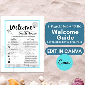 1 Page Airbnb Welcome Sign,Palm Tree Beach House Welcome Sign, Airbnb House Rules, Airbnb, Canva Template, Vacation Rental House Rules, VRBO