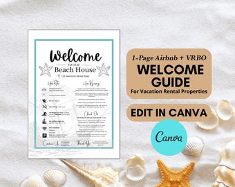 Beach House Welcome Sign – Airbnb, VRBO Canva Template (Digital Download)