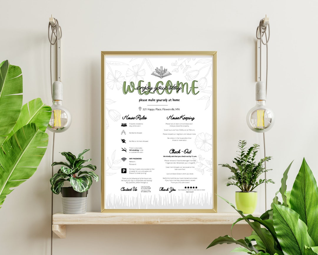 1 Page Airbnb Welcome Sign Template, Welcome Guide Airbnb, Airbnb ...