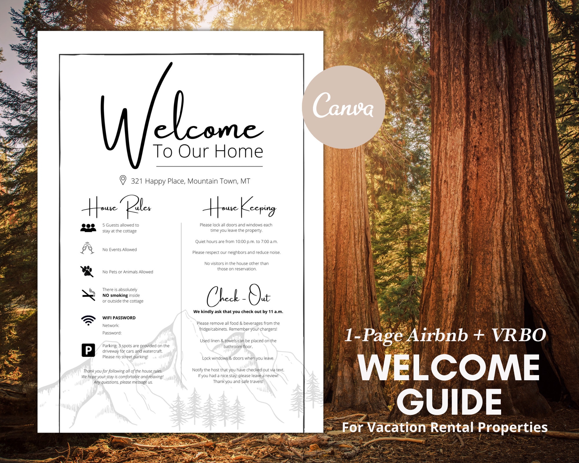 Woodland Forest Airbnb Sign Airbnb House Rules Personalized - Etsy