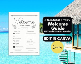 Beach House Welcome Sign, Airbnb House Rules Template (Canva)