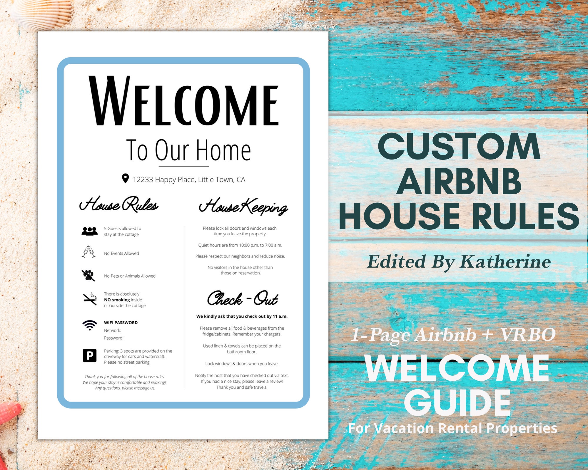 Simple Custom Airbnb House Rules Edited by Katherine, Vacation Home Welcome  Sign, Airbnb House Rules Customized Rental Printable Airbnb Sign - Etsy