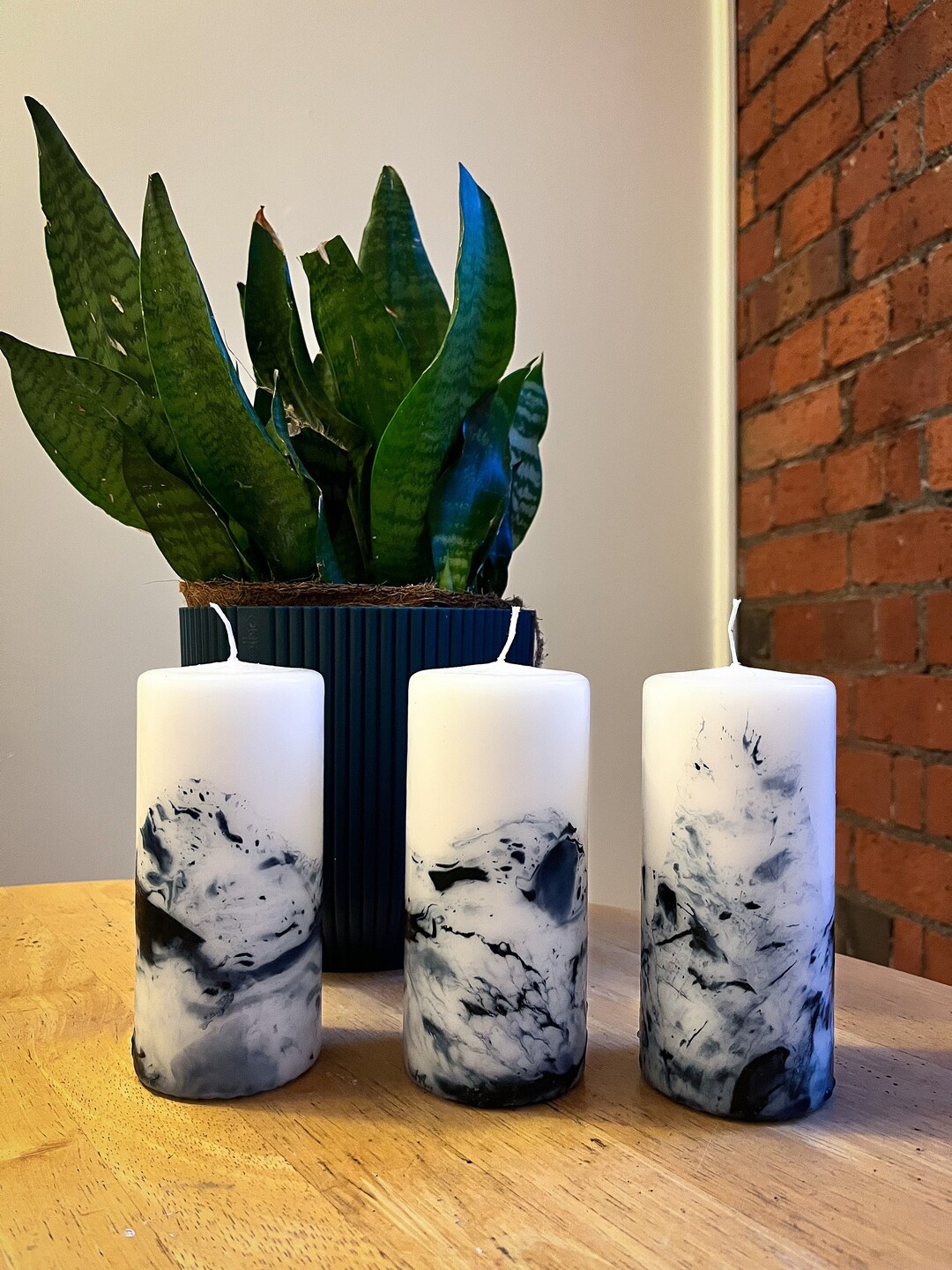 Marble Pillar Candle, Handmade Watercolour Effect. Home Decoration