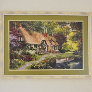 Framed Completed/Finished Cross-stitched Fairy-tale house picture