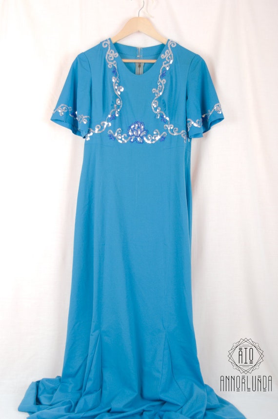 80s Vintage Soft Dress / Gown, Romanian made, tail