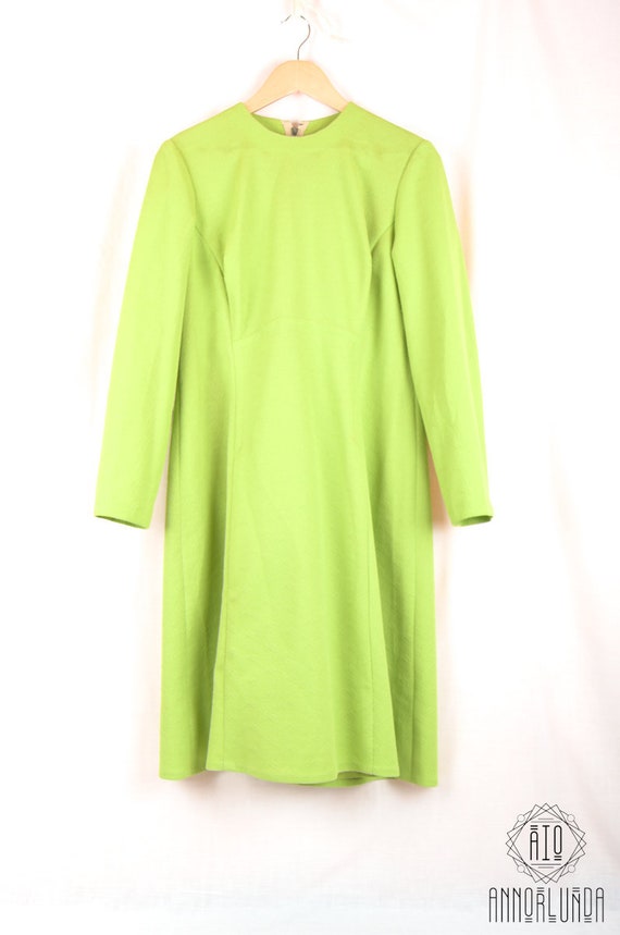 80s Vintage Lime Dress, Romanian made, tailored