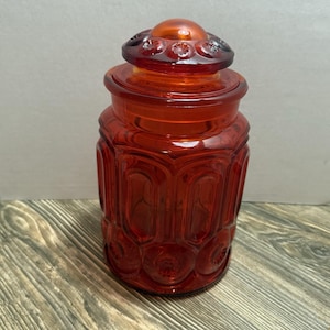 VTG Large Red Amberina LE Smith Moon and Stars Apothecary Canister 9&quot;