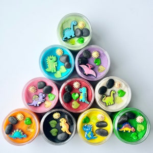 Dinosaur Sensory Jars with Long-Lasting Homemade Play Dough - Dino Themed Play Dough Jar for Kids - Perfect Birthday Party Favors + Activity