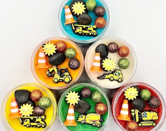Construction Play Dough Sensory Jars - Customizable Colors & Sizes | Trucks and Fun Pieces | Perfect Kids Birthday Party Favor or Activity