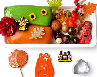 Fall Sensory Kit, Thanksgiving Play Dough Kit, Autumn Activity for Kids with Long Lasting Homemade Play Dough