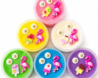 Flamingo Play Dough Sensory Jar - Beach & Tropical Theme | Customizable Colors and Sizes | Perfect Kids Summer Birthday Party Favor/Activity