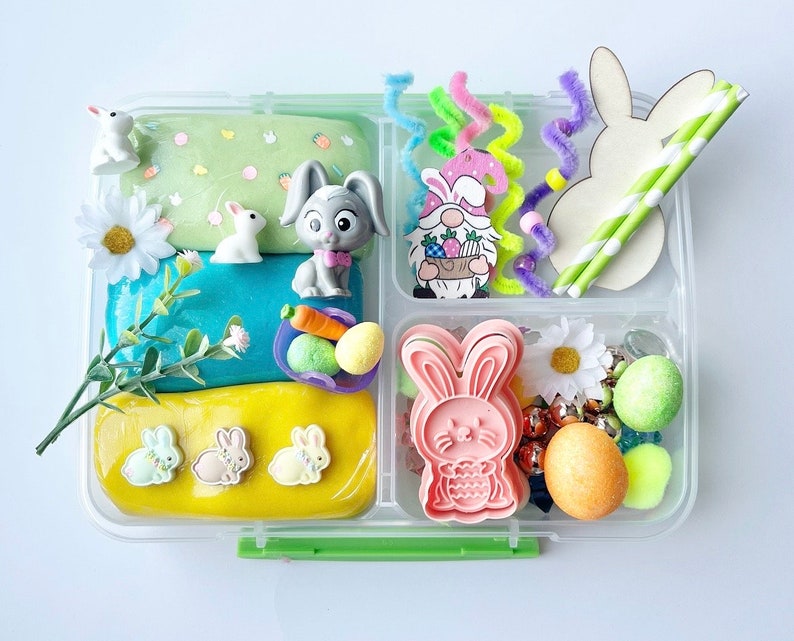 Easter Play Dough Kit, Spring Play Dough Kit, Garden Play Kit, Bunny Sensory Kit, Kids Play Dough Kit, Busy Box, Sensory Kit, Sensory Bin image 1