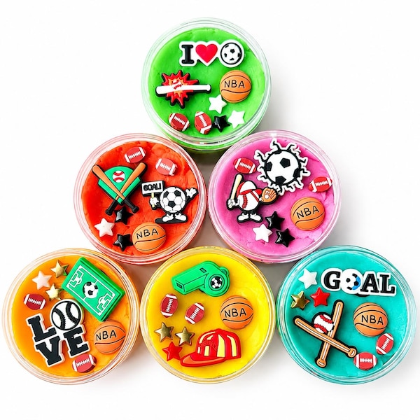 Sports Themed Sensory Jars with Long-Lasting  Play Dough - Football, Soccer, Baseball, Basketball | Fun Birthday Party Favors or Activity