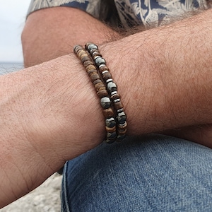 Wooden bracelet men - bracelet set - surfer bracelet - hematite, coconut bracelet, jewelry for men, men's jewelry, bracelets, many sizes