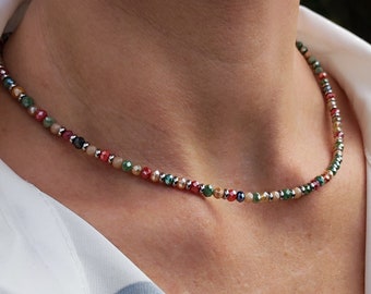 Färgglatt damhalsband "Paola", fint halsband, smalt halsband för kvinnor, sommarsmycken, handgjort
