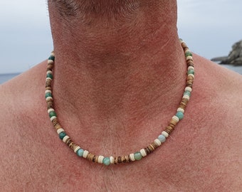 Collier surfeur pour hommes, bijoux surfeur : Bijoux en bois faits à la main dans le style bohème, bijoux en bois, chaîne pour hommes, cadeau