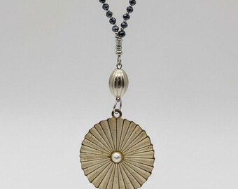 Necklace women, Lucky, pearl necklace, long necklace with pendant, blue/silver chain, costume jewelry, necklace women, pearl jewelry, sun