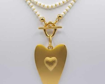 Necklace women, Heart, pearl necklace, long necklace with pendant, white chain, costume jewelry, necklace women, pearl jewelry