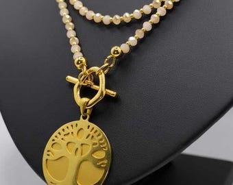 Necklace women, Tree of Life, pearl necklace, long necklace with pendant, natural colored chain,costume jewelry,necklace women,pearl jewelry