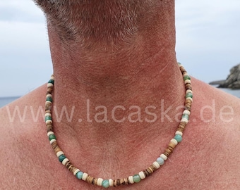 Herrenkette im Surferstyle, Handgemachter Holzschmuck im Boho-Stil, Holzschmuck, Herren Kette, Geschenk, Achat, 2 Größen, Surferkette