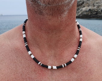 Handmade Surfer Necklace Made of Shell Beads and Coconut Beads for