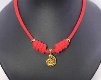 Handmade necklace made of red rope,maritime necklace,summer jewelry for women, short necklace,chain for women,necklace with shell pendant