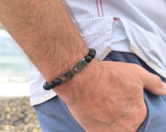 Black gemstone bracelet for men, agate bracelet, black bracelets, beaded bracelet men, hematite