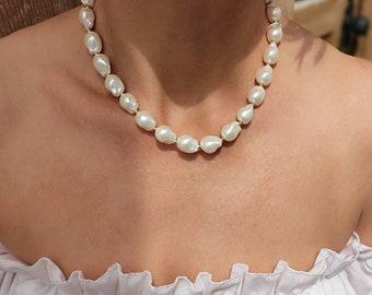 Collier de perles baroque fait main pour femme en or, perles baroques, collier de perles, collier de perles collier de perles en or