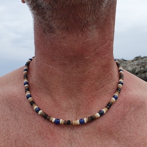 Surfer necklaces and cool summer jewelry for trend-conscious men, surfer jewelry for men, cool necklaces with beads, handmade, 2 variants Lapislazuli