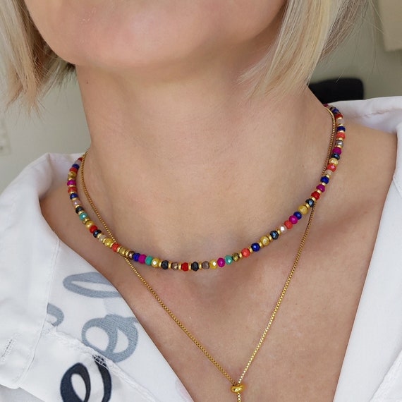 Bunte Ketten "Paola" Halskette Frauen, Perlen Halskette, Kristall Halskette, handgemachter Schmuck