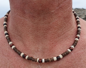 Buy handmade surfer necklace with tiger eye and coconut beads on Etsy, men&#39;s necklace, surfer jewelry, men&#39;s jewelry, wooden necklaces